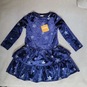 Girls Gymboree Navy Blue Velour Dress with Stars 3T NWT
